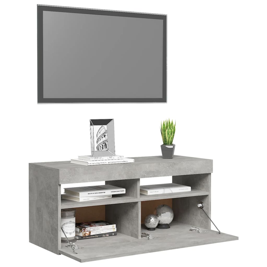 TV-taso LED-valoilla betoninharmaa 90x35x40 cm - Sisustajankoti.fi