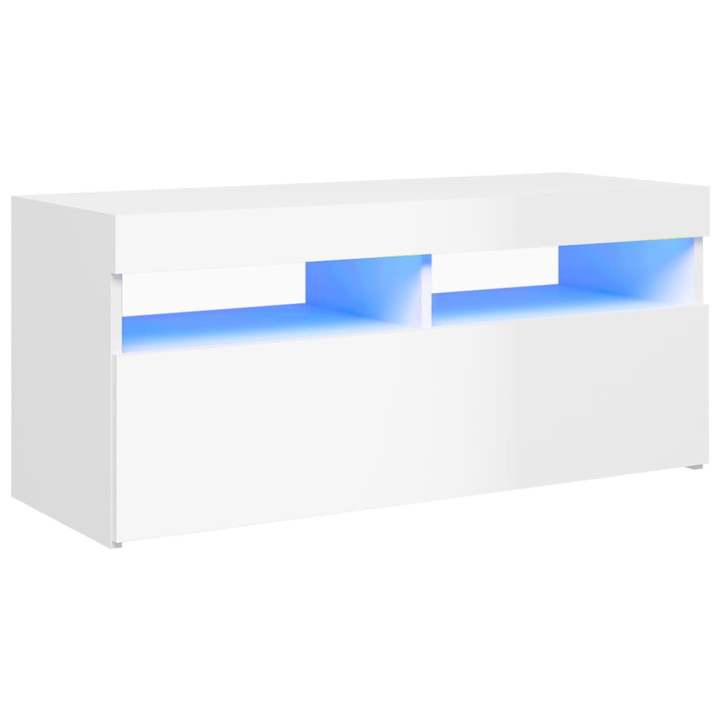 TV-taso LED-valoilla korkeakiilto valkoinen 90x35x40 cm - Sisustajankoti.fi