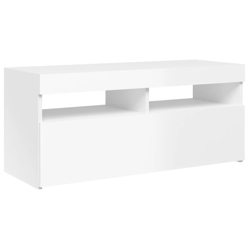 TV-taso LED-valoilla korkeakiilto valkoinen 90x35x40 cm - Sisustajankoti.fi