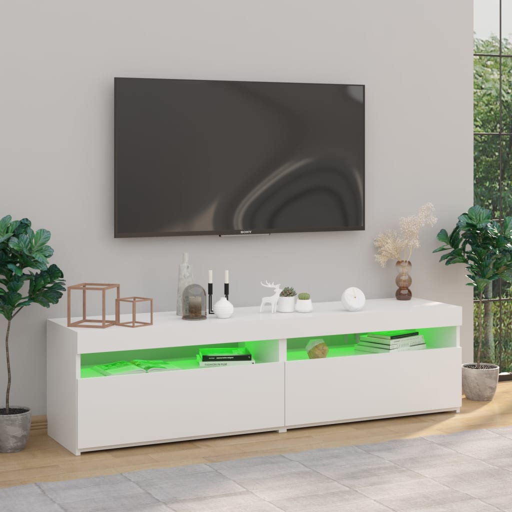 TV-tasot 2 kpl LED-valoilla valkoinen 75x35x40 cm - Sisustajankoti.fi