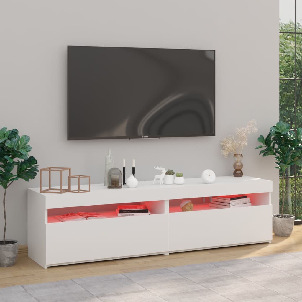 TV-tasot 2 kpl LED-valoilla valkoinen 75x35x40 cm - Sisustajankoti.fi