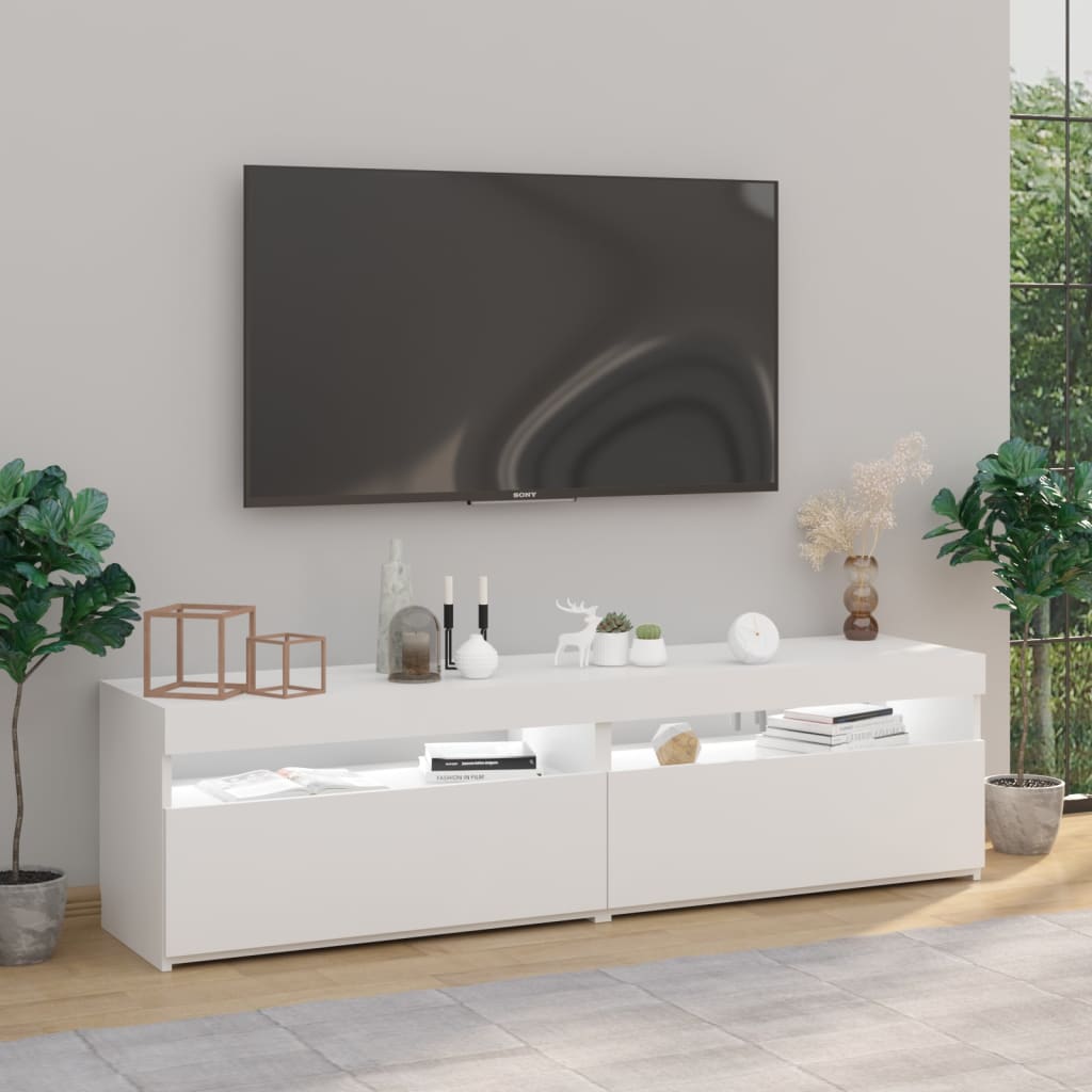 TV-tasot 2 kpl LED-valoilla valkoinen 75x35x40 cm - Sisustajankoti.fi