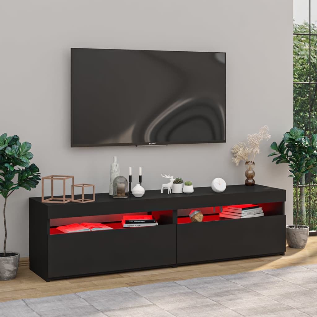 TV-tasot 2 kpl LED-valoilla musta 75x35x40 cm - Sisustajankoti.fi
