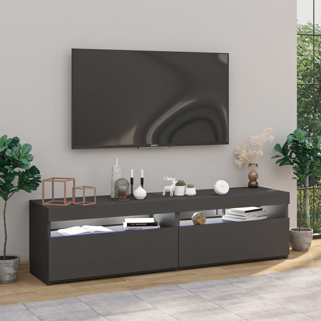 TV-tasot 2 kpl LED-valoilla harmaa 75x35x40 cm - Sisustajankoti.fi