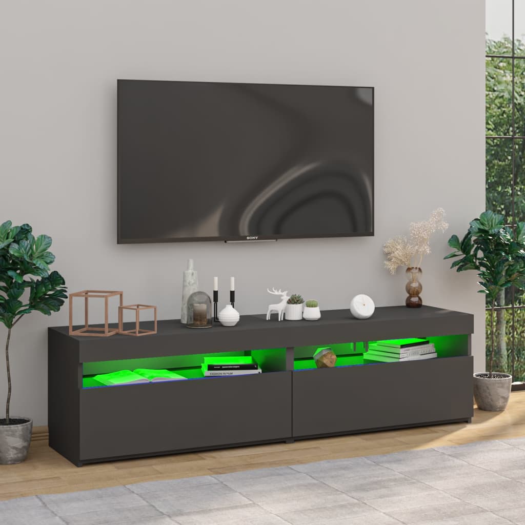 TV-tasot 2 kpl LED-valoilla harmaa 75x35x40 cm - Sisustajankoti.fi