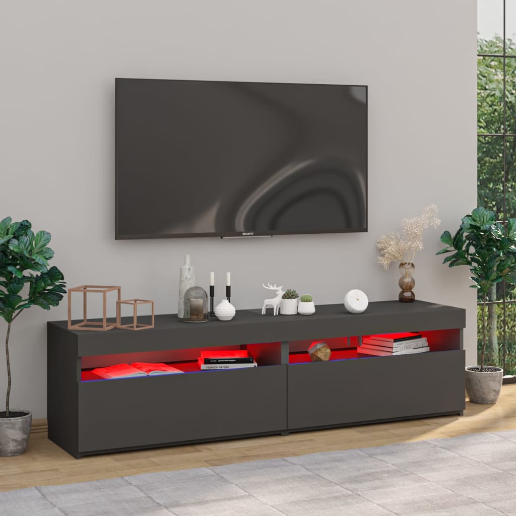 TV-tasot 2 kpl LED-valoilla harmaa 75x35x40 cm - Sisustajankoti.fi