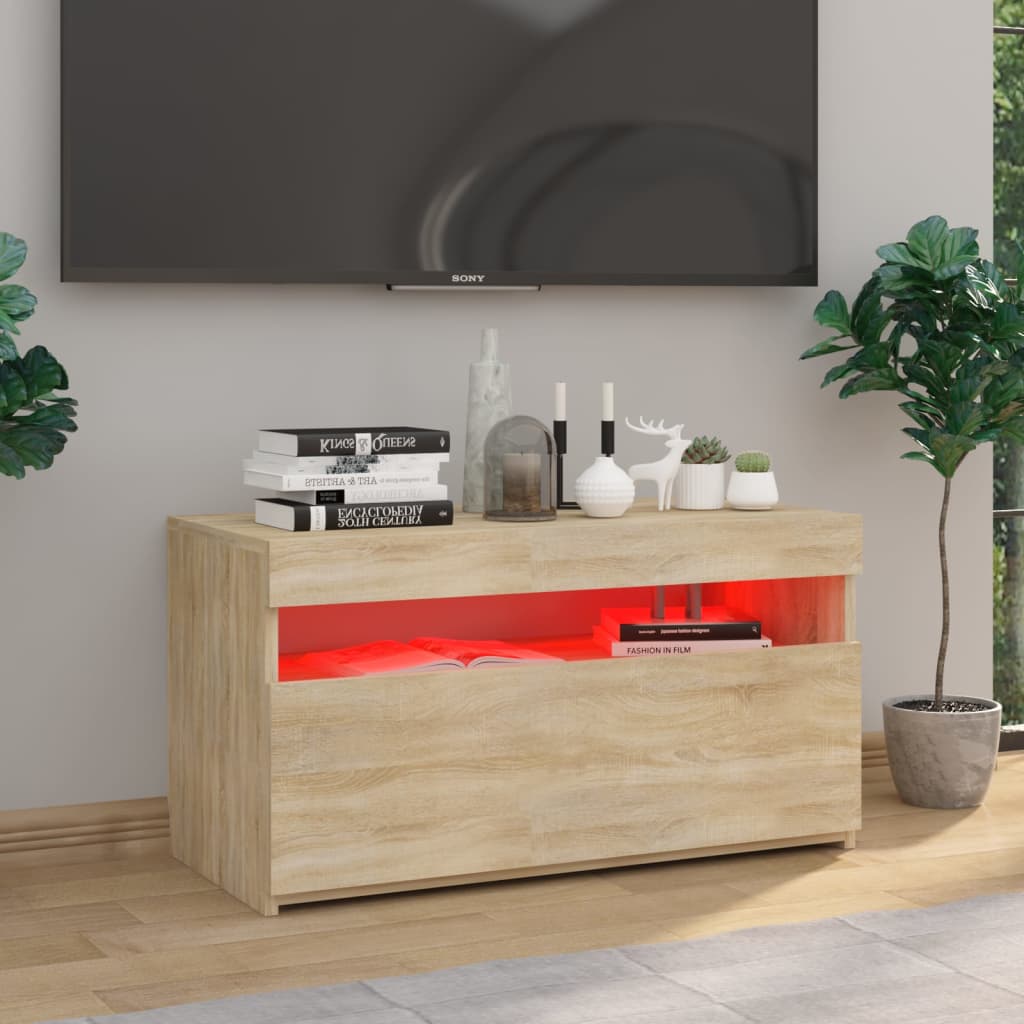 TV-taso LED-valoilla Sonoma-tammi 75x35x40 cm - Sisustajankoti.fi