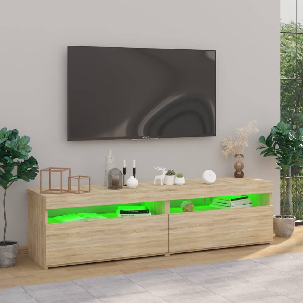 TV-tasot 2 kpl LED-valoilla Sonoma-tammi 75x35x40 cm - Sisustajankoti.fi