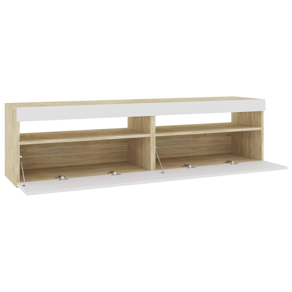 TV-tasot 2 kpl LED-valoilla valkoinen/Sonoma-tammi 75x35x40 cm - Sisustajankoti.fi