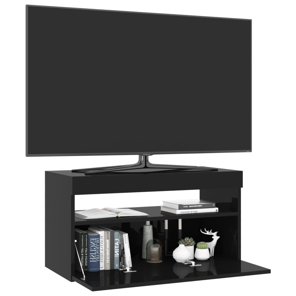 TV-taso LED-valoilla korkeakiilto musta 75x35x40 cm - Sisustajankoti.fi
