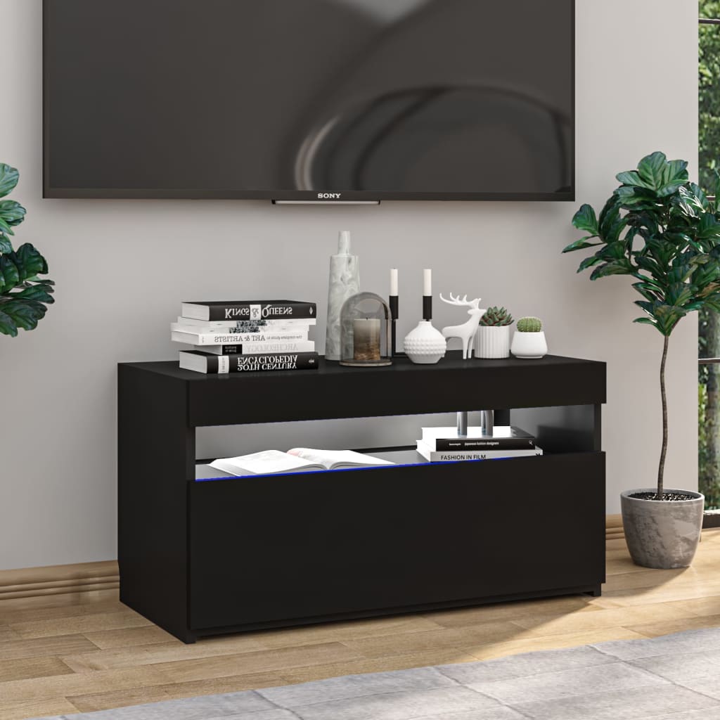 TV-taso LED-valoilla korkeakiilto musta 75x35x40 cm - Sisustajankoti.fi