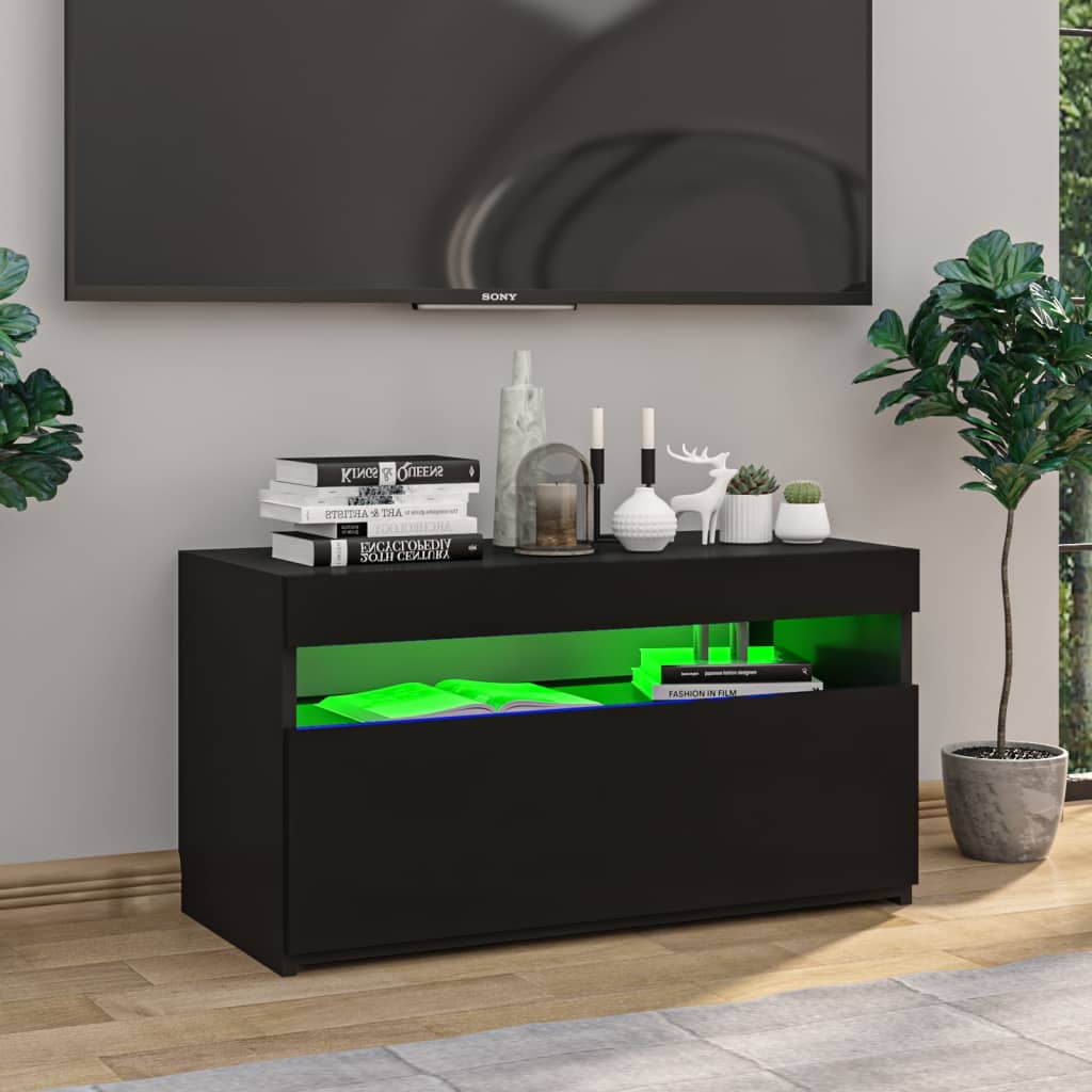 TV-taso LED-valoilla korkeakiilto musta 75x35x40 cm - Sisustajankoti.fi