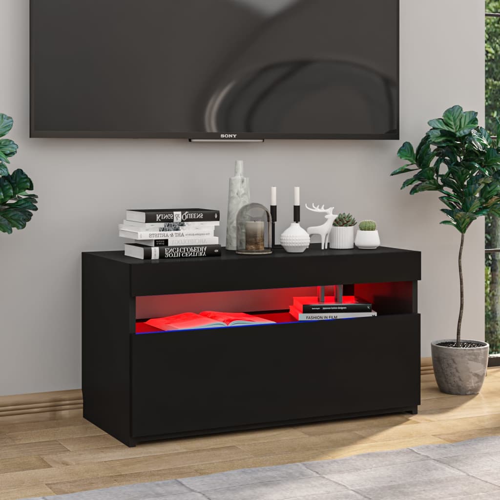 TV-taso LED-valoilla korkeakiilto musta 75x35x40 cm - Sisustajankoti.fi