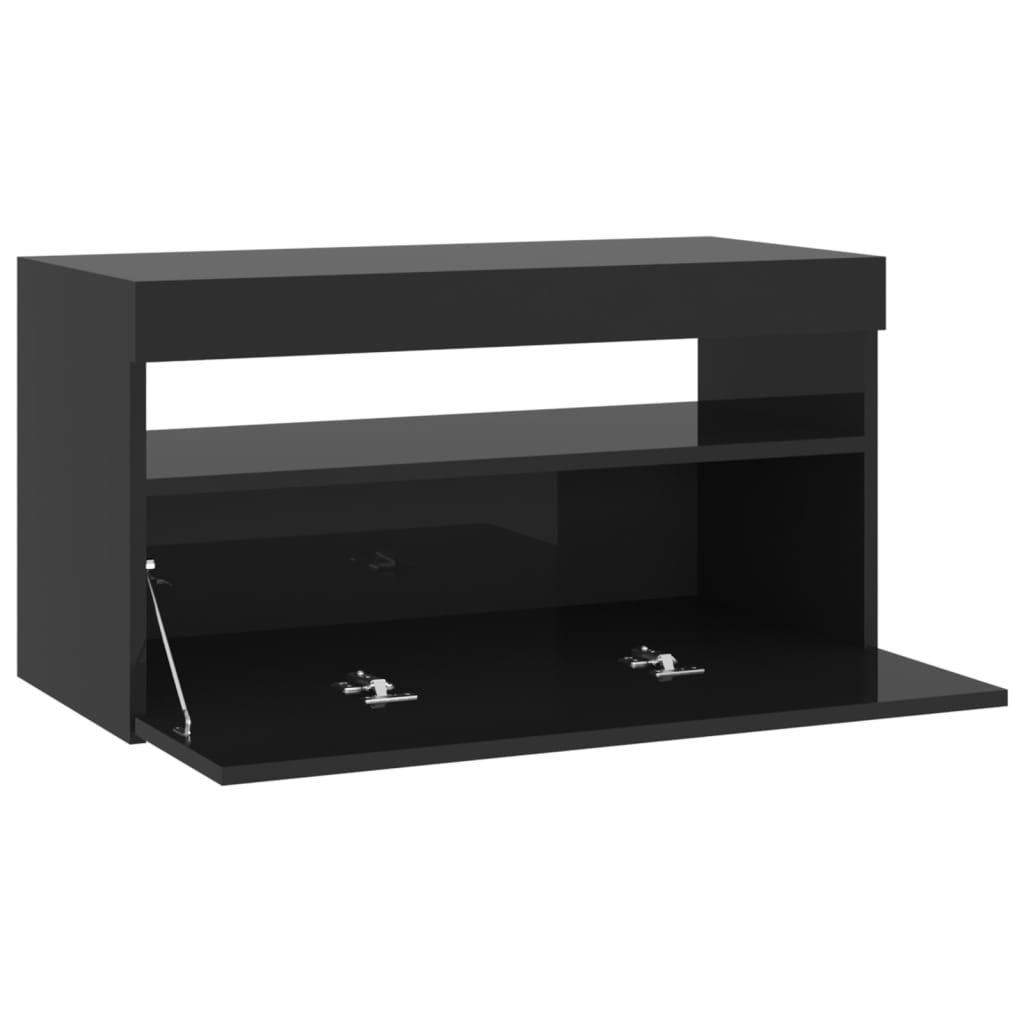 TV-taso LED-valoilla korkeakiilto musta 75x35x40 cm - Sisustajankoti.fi