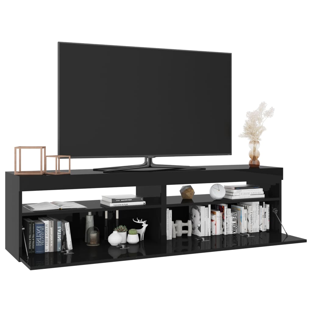 TV-tasot 2 kpl LED-valoilla korkeakiilto musta 75x35x40 cm - Sisustajankoti.fi