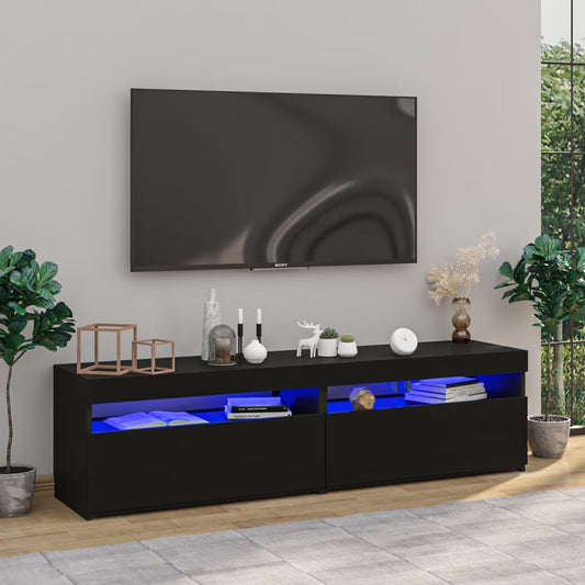 TV-tasot 2 kpl LED-valoilla korkeakiilto musta 75x35x40 cm - Sisustajankoti.fi