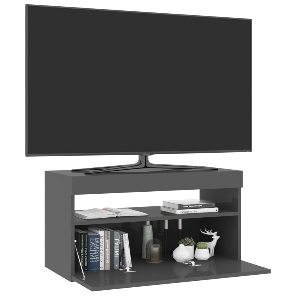 TV-taso LED-valoilla korkeakiilto harmaa 75x35x40 cm - Sisustajankoti.fi