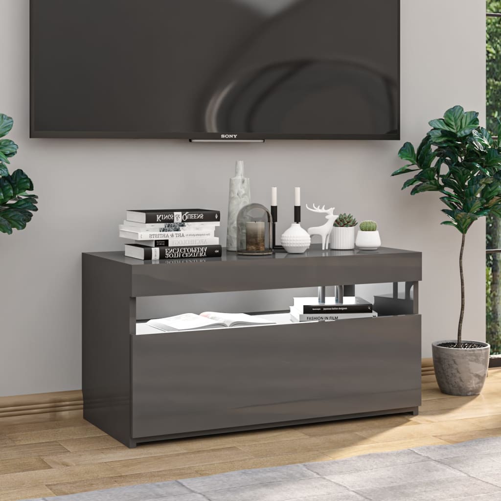 TV-taso LED-valoilla korkeakiilto harmaa 75x35x40 cm - Sisustajankoti.fi