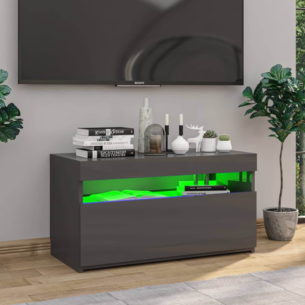 TV-taso LED-valoilla korkeakiilto harmaa 75x35x40 cm - Sisustajankoti.fi