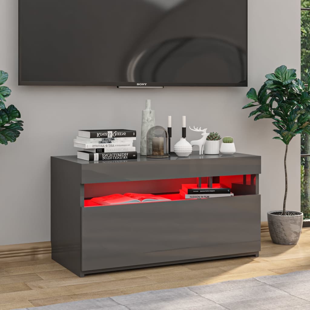 TV-taso LED-valoilla korkeakiilto harmaa 75x35x40 cm - Sisustajankoti.fi