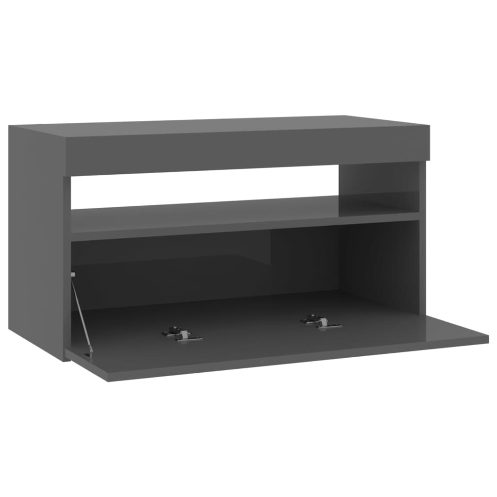TV-taso LED-valoilla korkeakiilto harmaa 75x35x40 cm - Sisustajankoti.fi