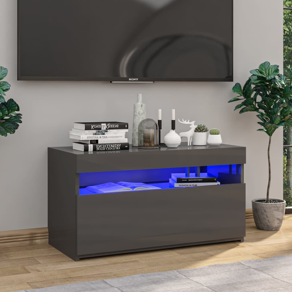 TV-taso LED-valoilla korkeakiilto harmaa 75x35x40 cm - Sisustajankoti.fi