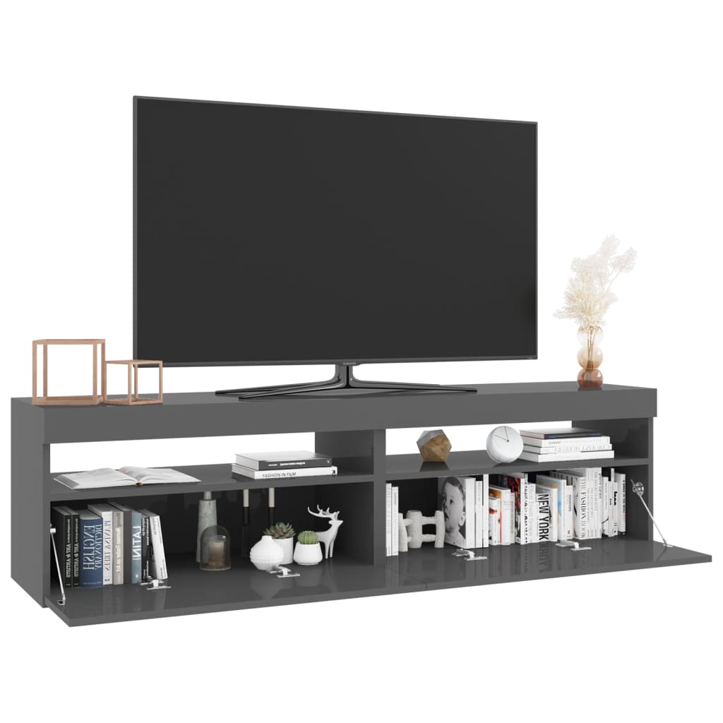 TV-tasot 2 kpl LED-valoilla korkeakiilto harmaa 75x35x40 cm - Sisustajankoti.fi