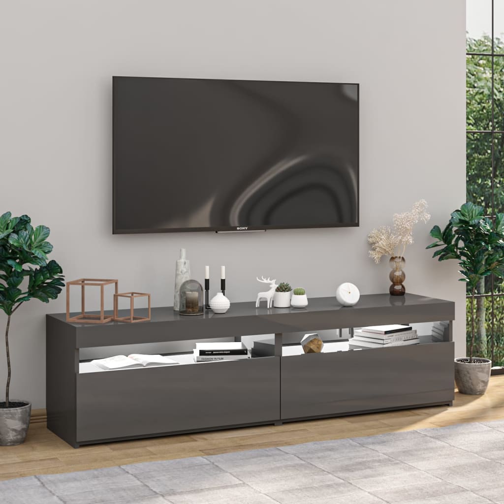 TV-tasot 2 kpl LED-valoilla korkeakiilto harmaa 75x35x40 cm - Sisustajankoti.fi