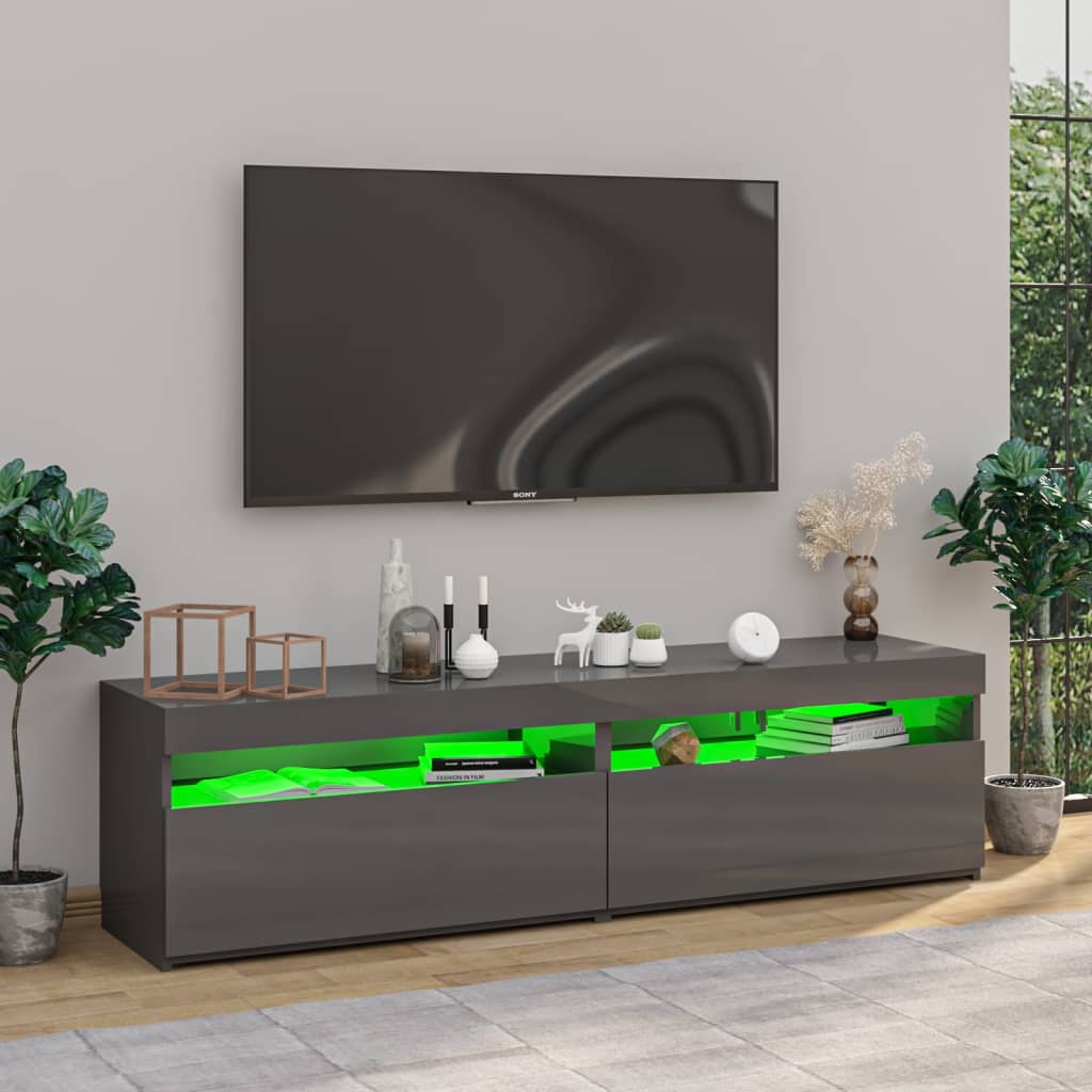 TV-tasot 2 kpl LED-valoilla korkeakiilto harmaa 75x35x40 cm - Sisustajankoti.fi