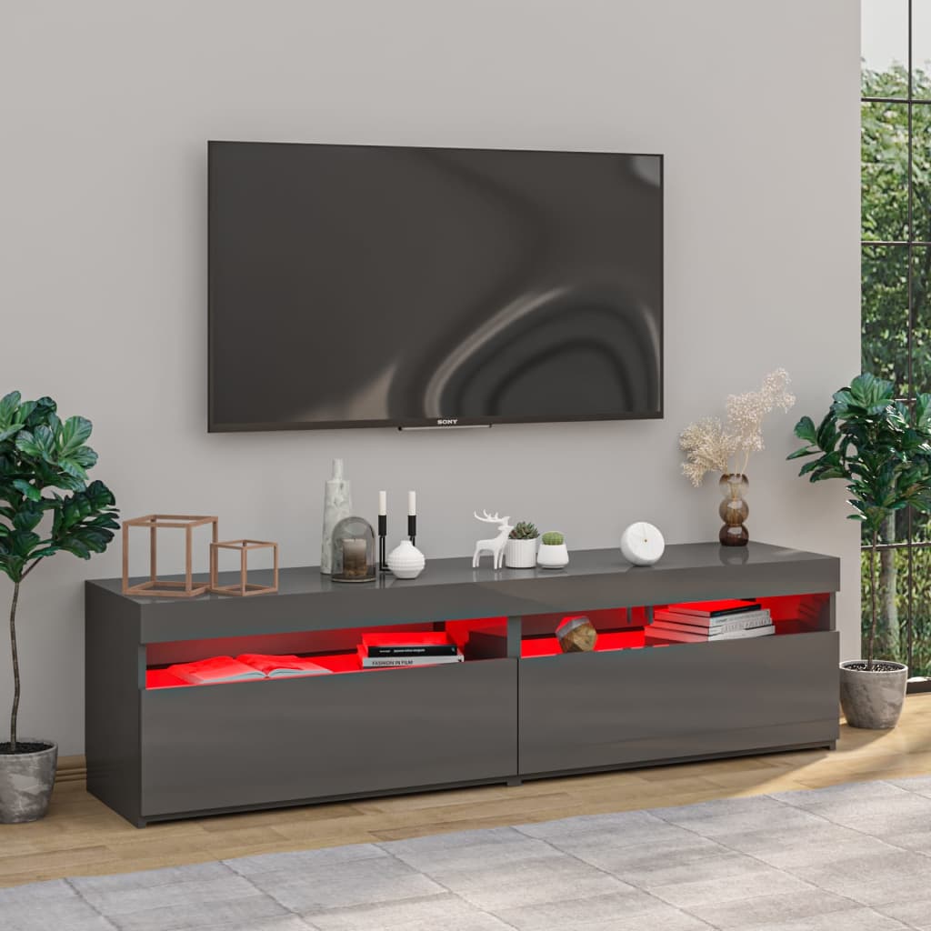 TV-tasot 2 kpl LED-valoilla korkeakiilto harmaa 75x35x40 cm - Sisustajankoti.fi
