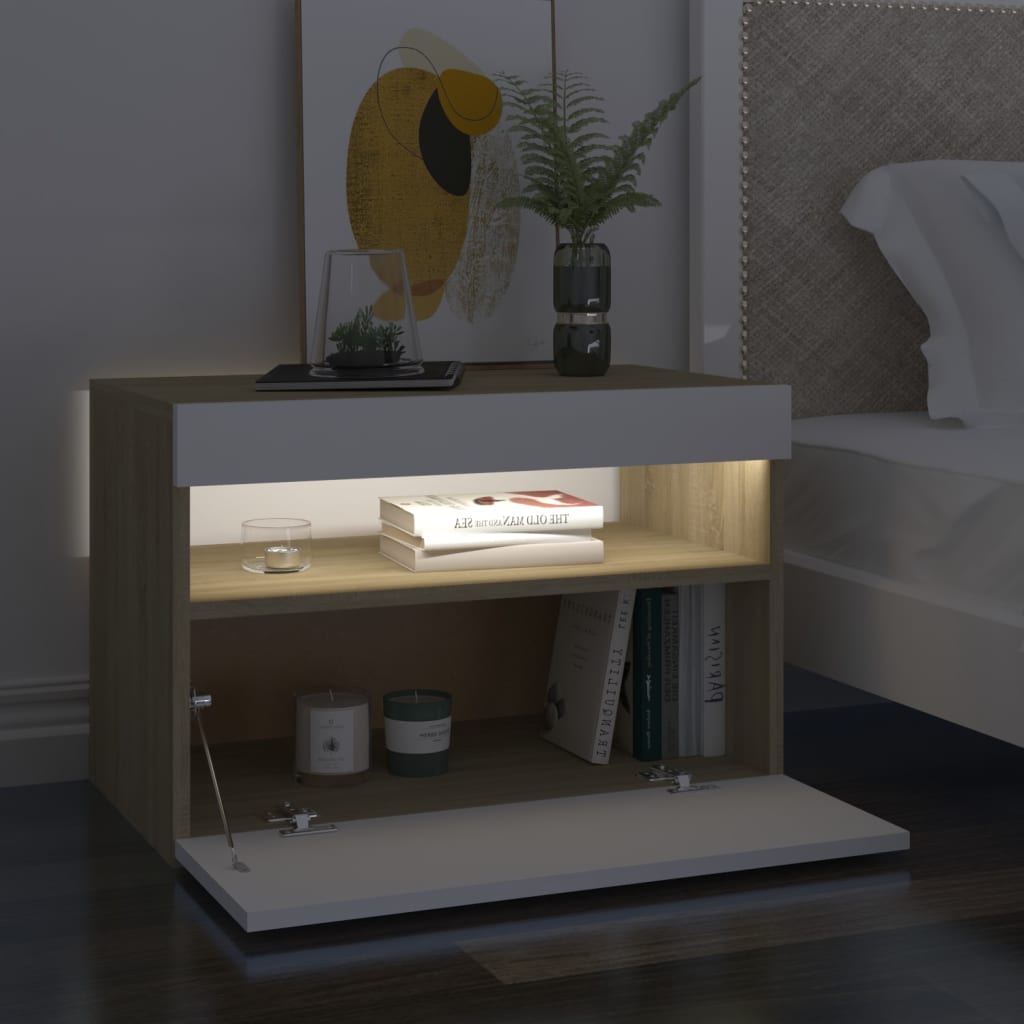 TV-taso LED-valoilla valkoinen ja Sonoma-tammi 60x35x40 cm - Sisustajankoti.fi