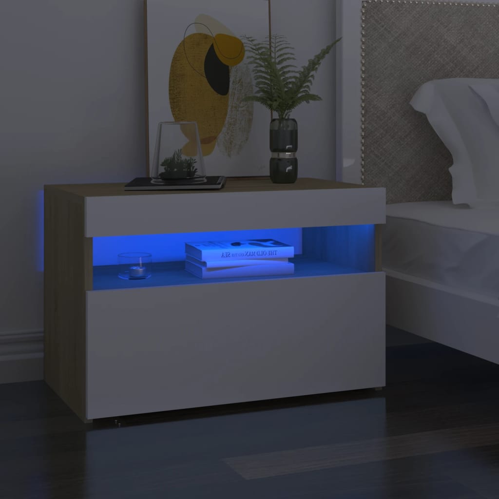 TV-taso LED-valoilla valkoinen ja Sonoma-tammi 60x35x40 cm - Sisustajankoti.fi