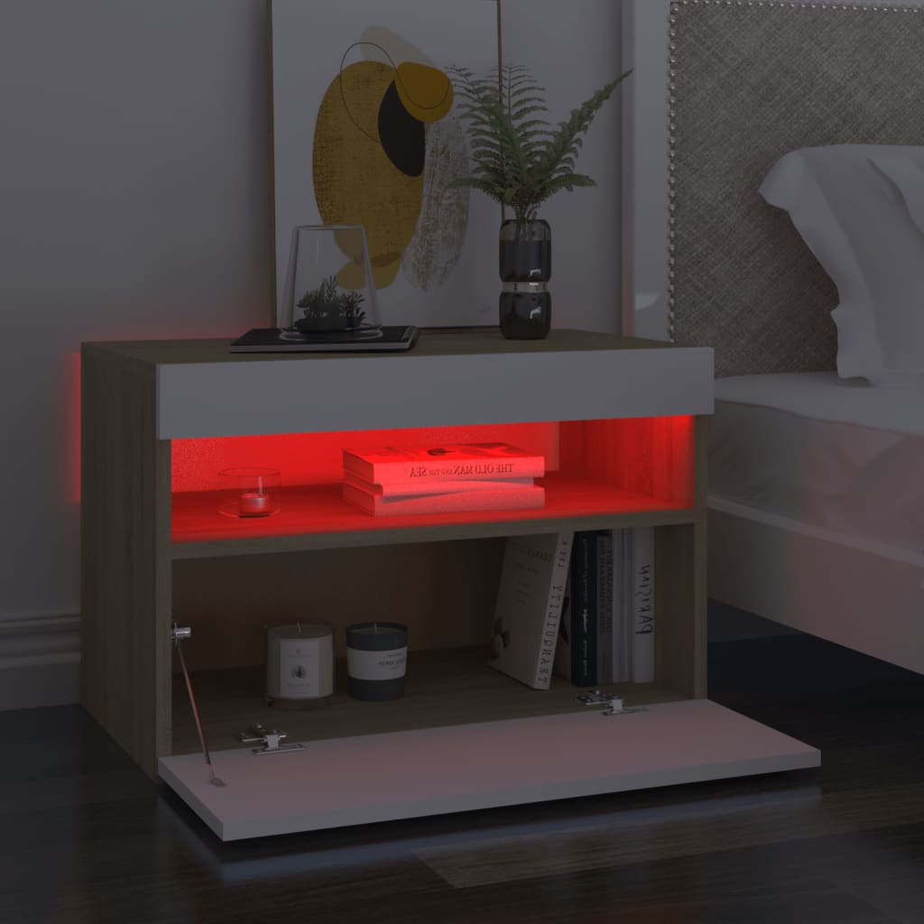 TV-tasot LED-valoilla 2 kpl valk. ja Sonoma-tammi 60x35x40 cm - Sisustajankoti.fi