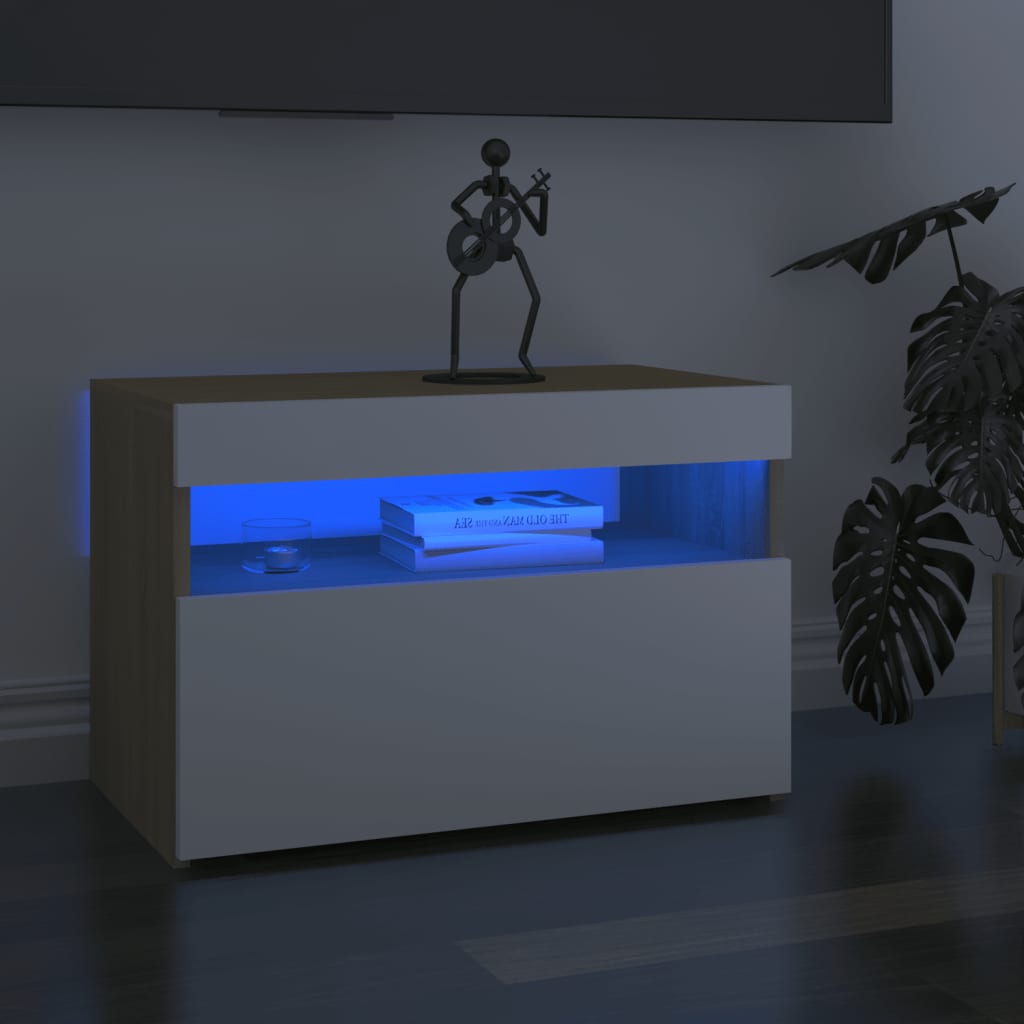 TV-tasot LED-valoilla 2 kpl valk. ja Sonoma-tammi 60x35x40 cm - Sisustajankoti.fi