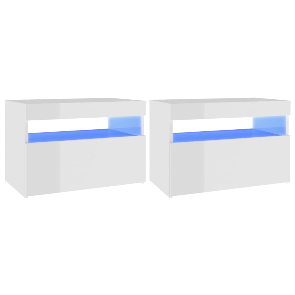 TV-tasot LED-valoilla 2 kpl korkeakiilto valkoinen 60x35x40 cm - Sisustajankoti.fi