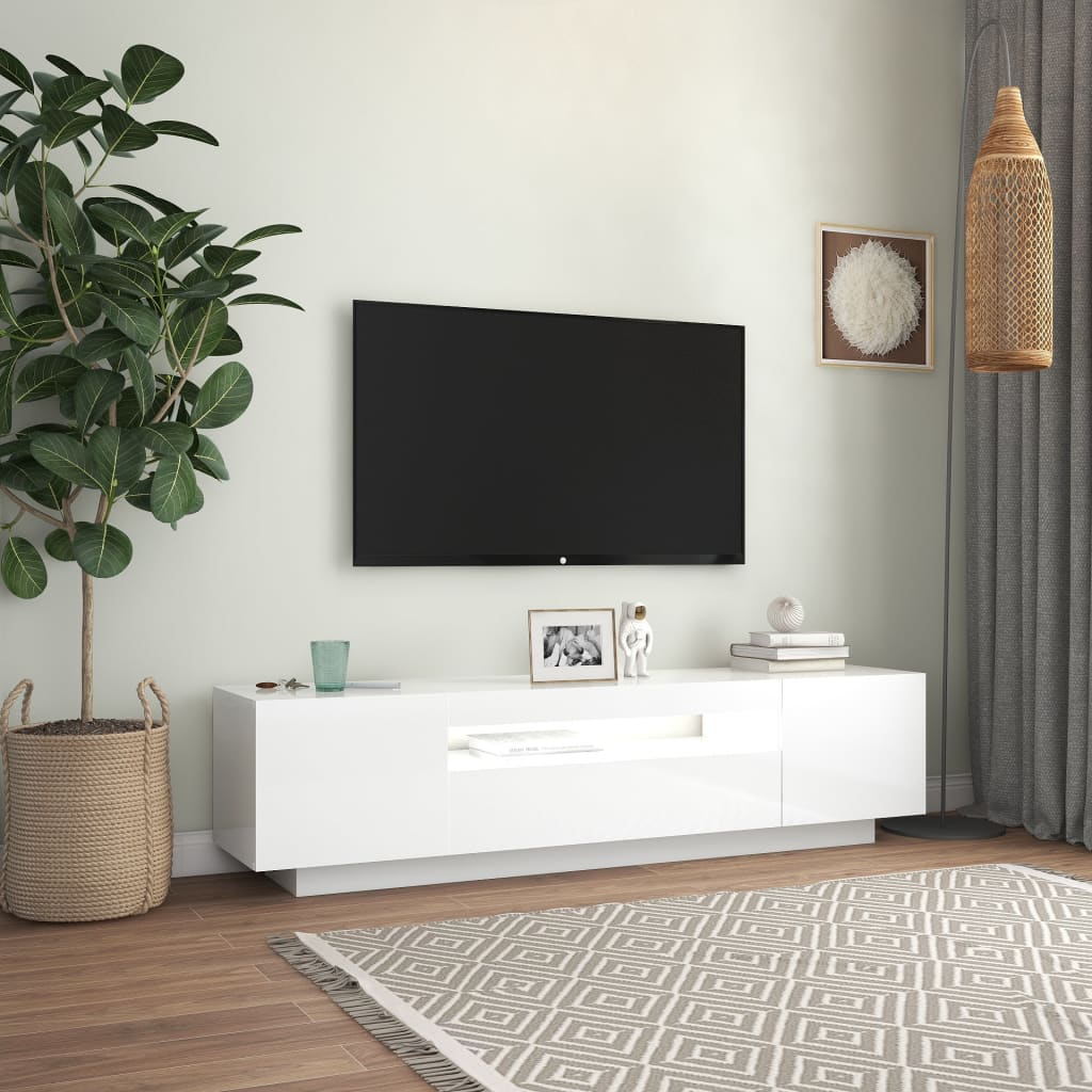 TV-taso LED-valoilla korkeakiilto valkoinen 160x35x40 cm - Sisustajankoti.fi