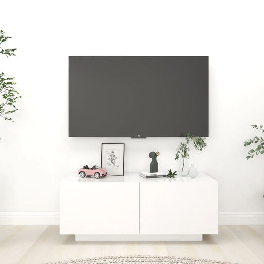 TV-taso korkeakiilto valkoinen 100x35x40 cm lastulevy - Sisustajankoti.fi