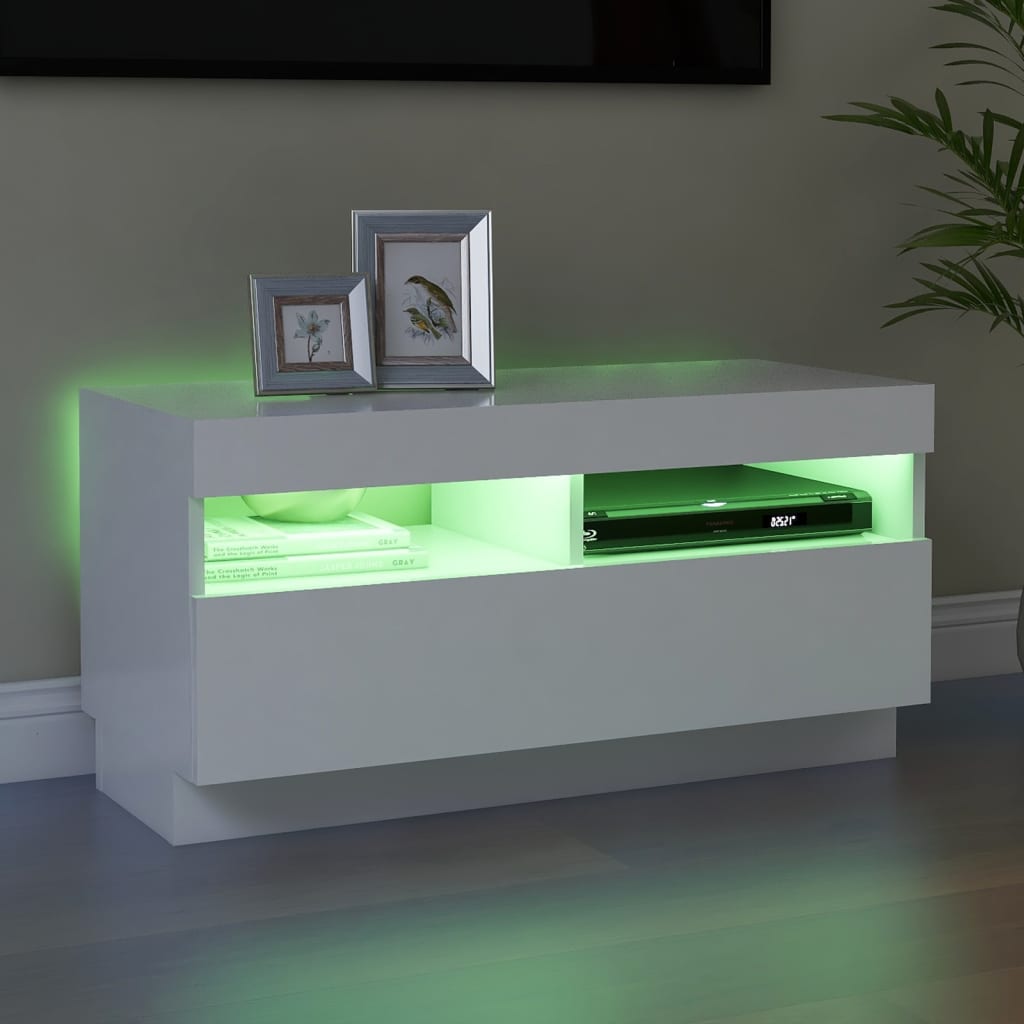 TV-taso LED-valoilla valkoinen 80x35x40 cm - Sisustajankoti.fi