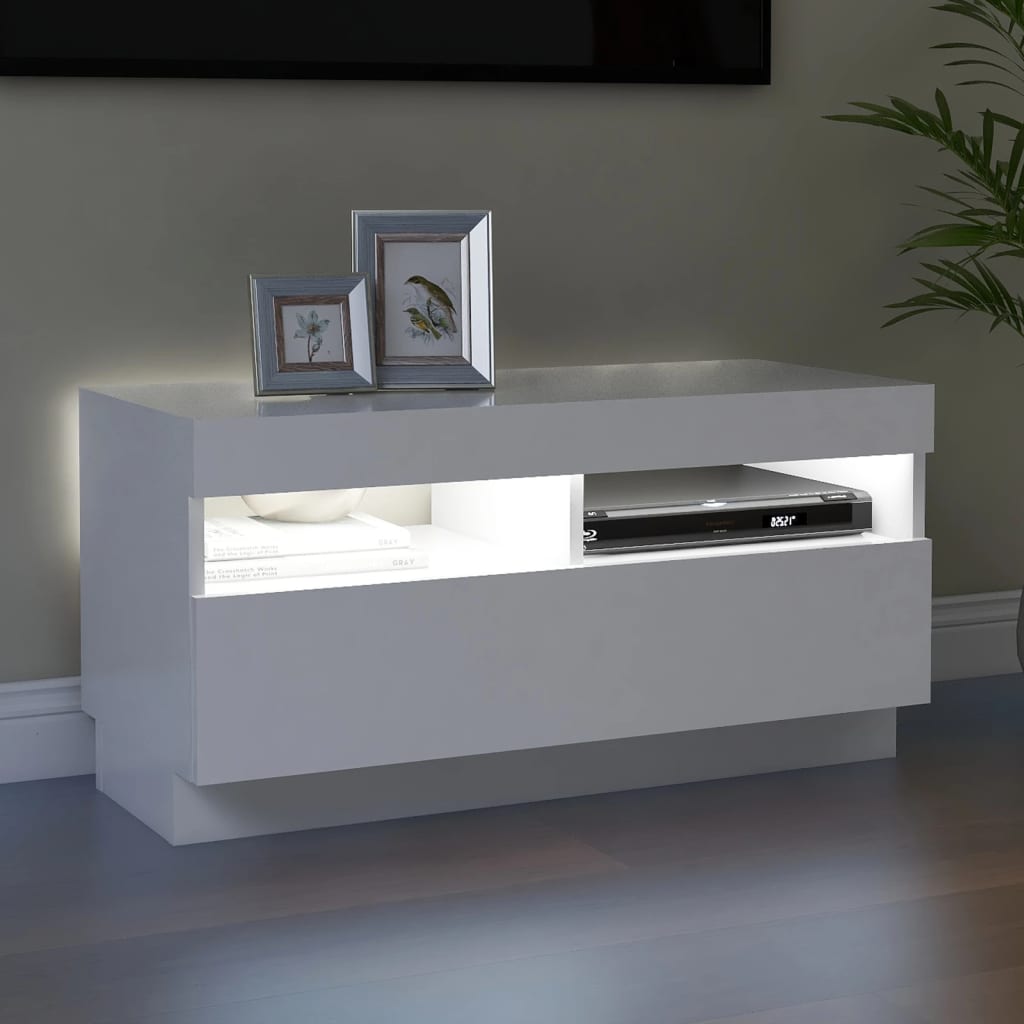 TV-taso LED-valoilla valkoinen 80x35x40 cm - Sisustajankoti.fi