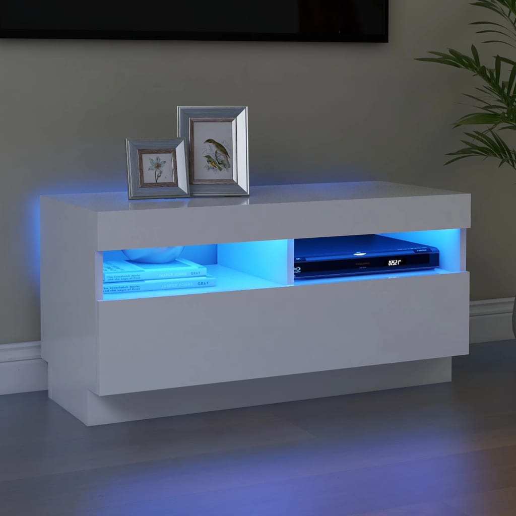 TV-taso LED-valoilla valkoinen 80x35x40 cm - Sisustajankoti.fi