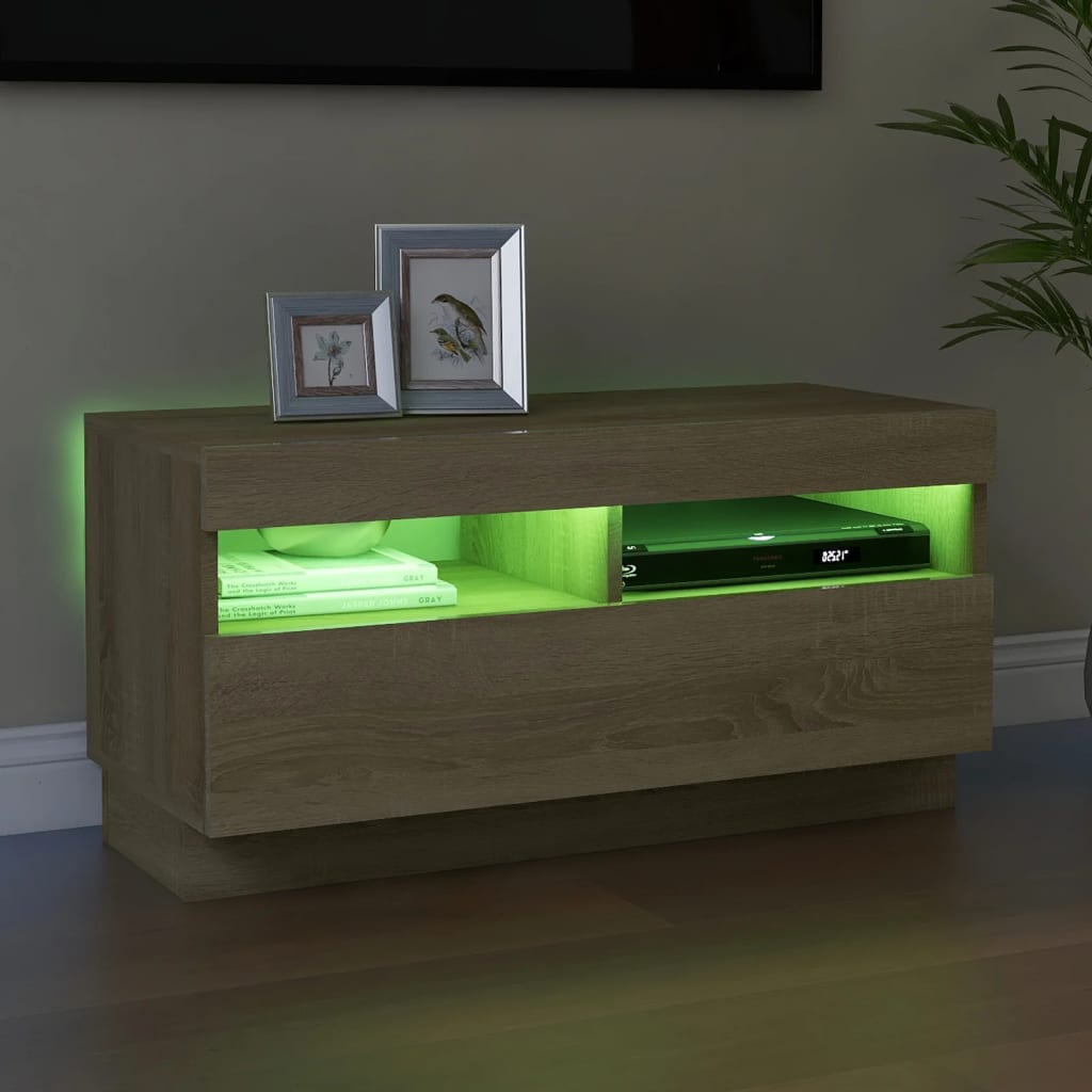 TV-taso LED-valoilla Sonoma-tammi 80x35x40 cm - Sisustajankoti.fi