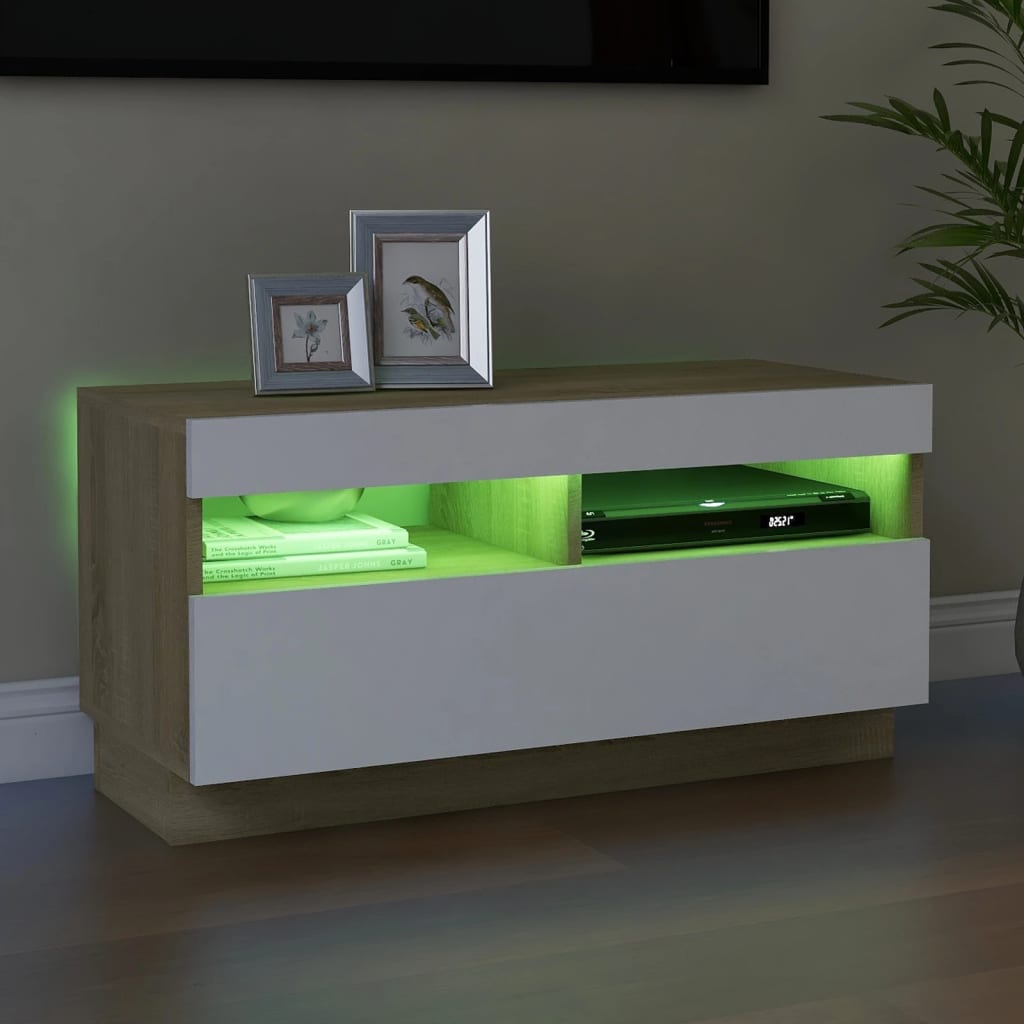 TV-taso LED-valoilla valkoinen ja Sonoma-tammi 80x35x40 cm - Sisustajankoti.fi