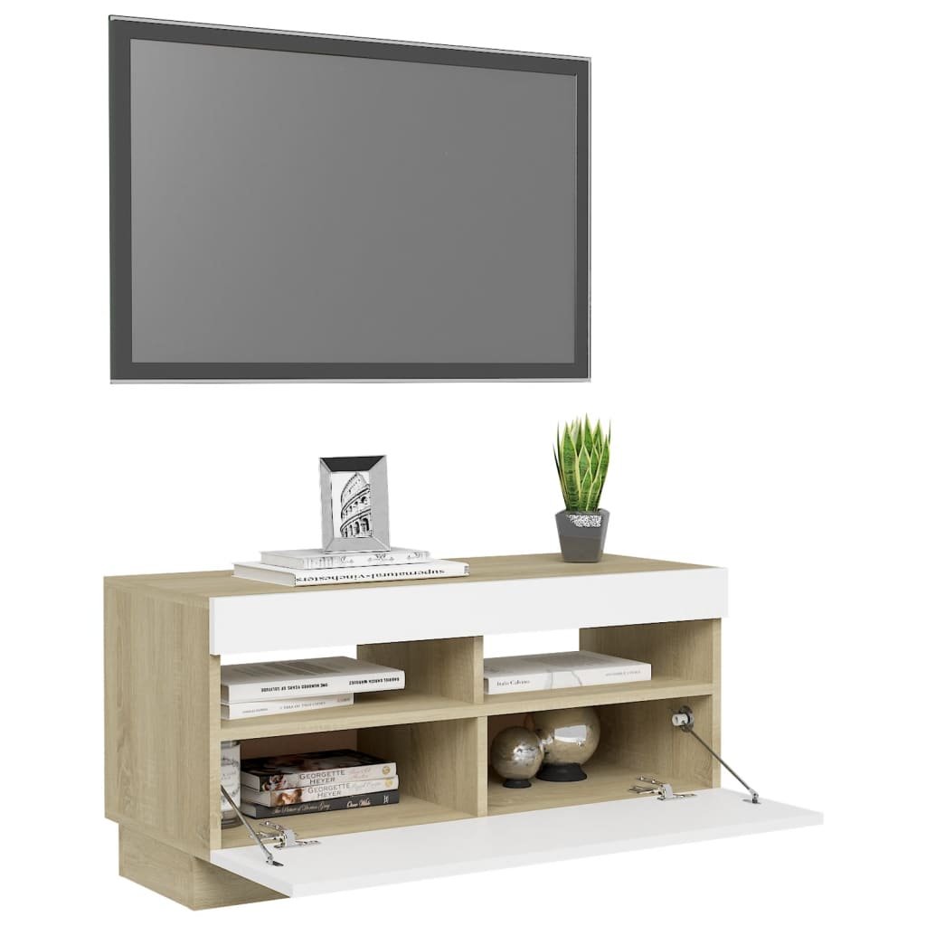 TV-taso LED-valoilla valkoinen ja Sonoma-tammi 80x35x40 cm - Sisustajankoti.fi