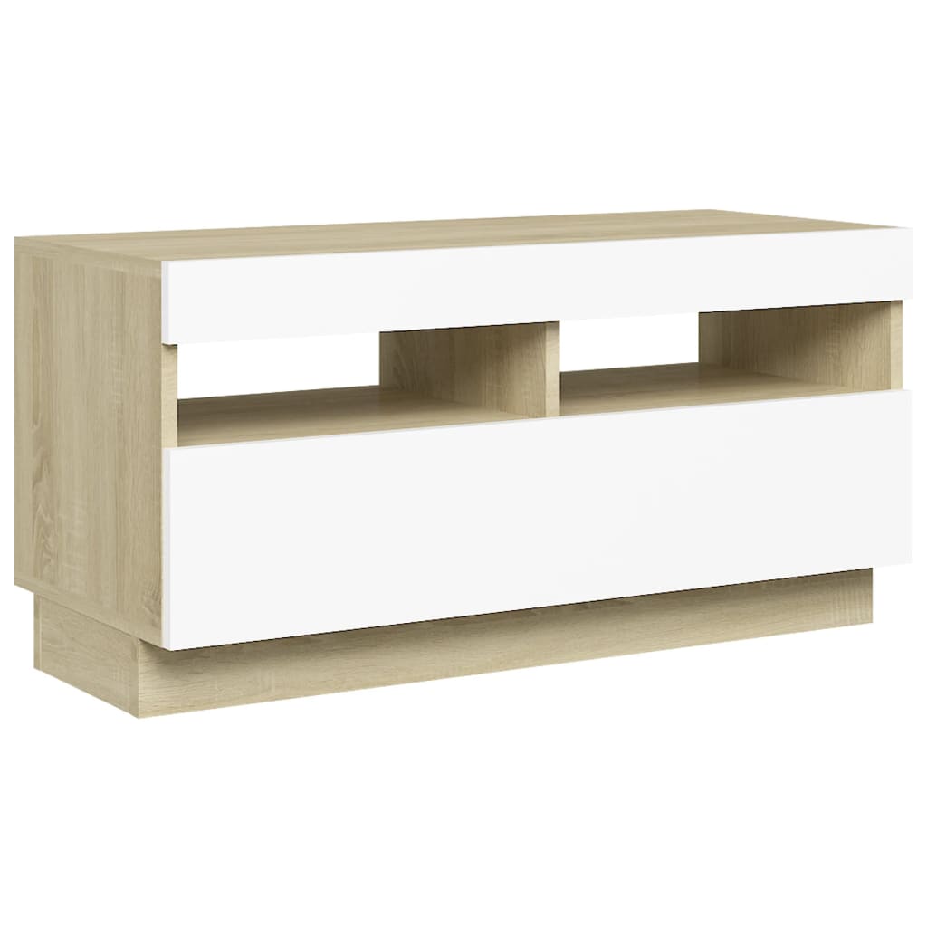 TV-taso LED-valoilla valkoinen ja Sonoma-tammi 80x35x40 cm - Sisustajankoti.fi