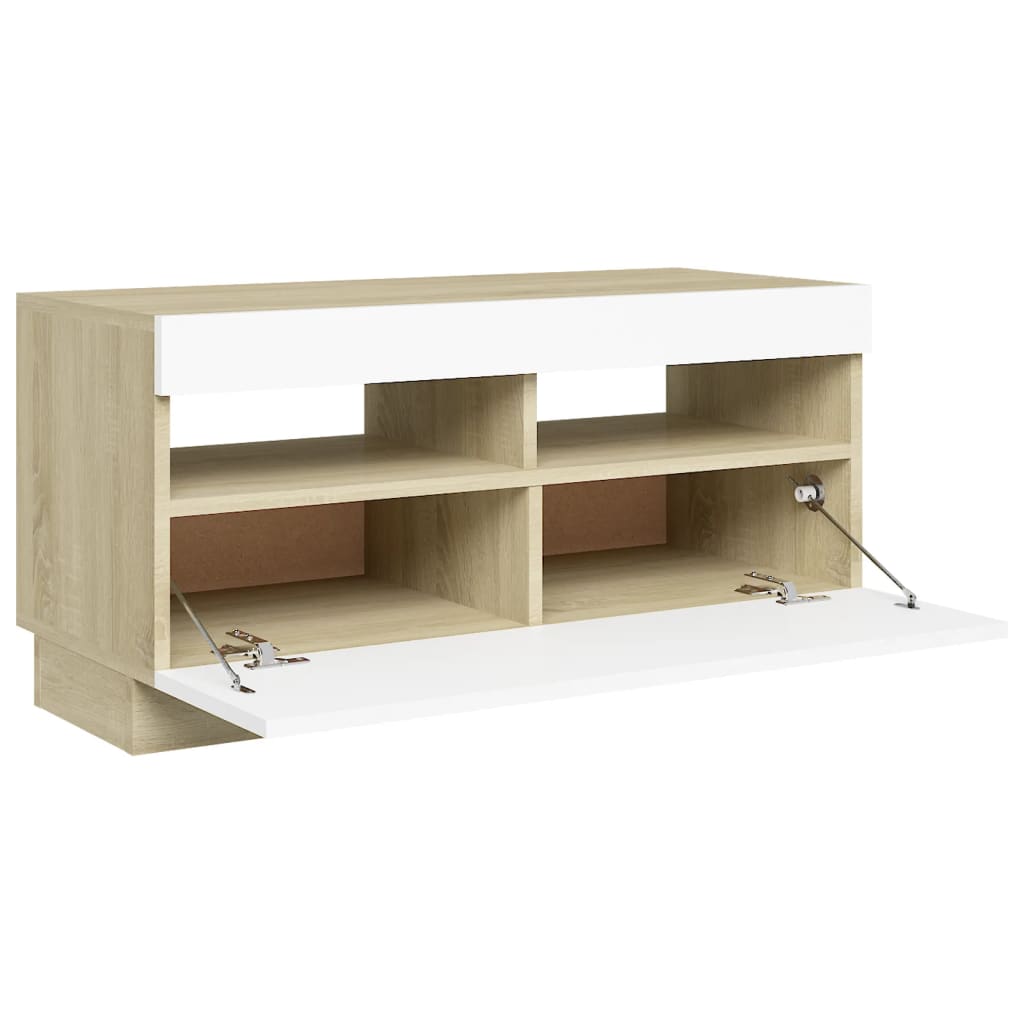TV-taso LED-valoilla valkoinen ja Sonoma-tammi 80x35x40 cm - Sisustajankoti.fi