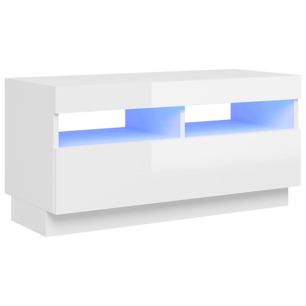 TV-taso LED-valoilla korkeakiilto valkoinen 80x35x40 cm - Sisustajankoti.fi