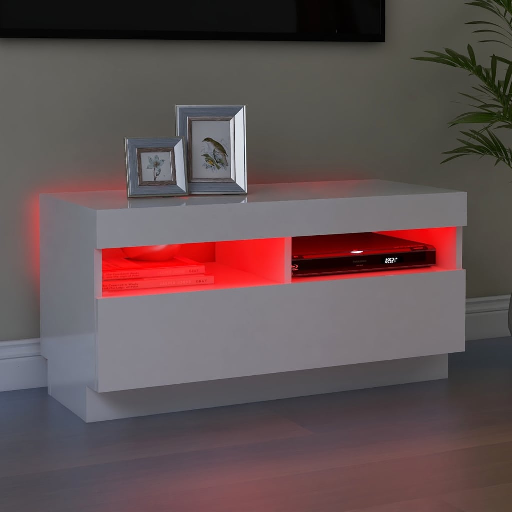 TV-taso LED-valoilla korkeakiilto valkoinen 80x35x40 cm - Sisustajankoti.fi
