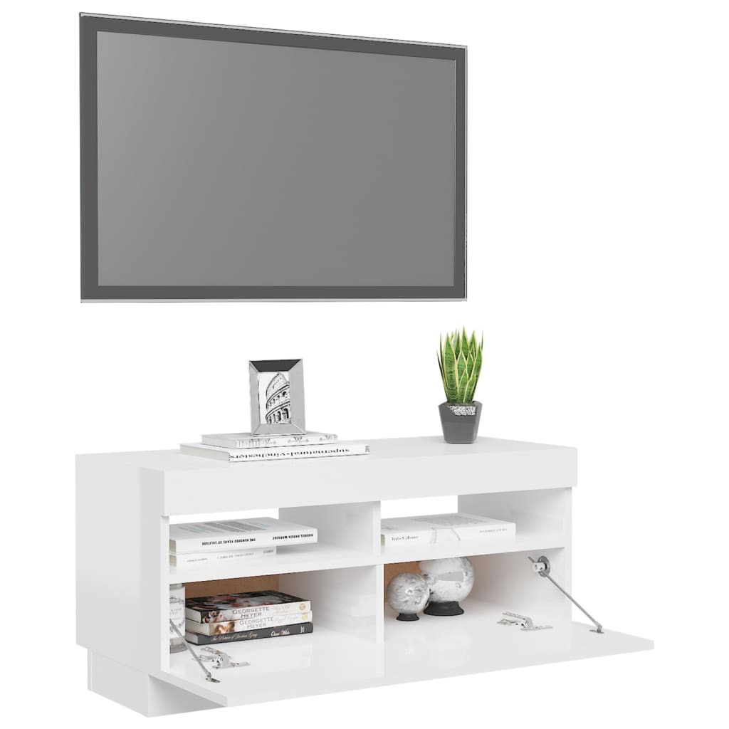 TV-taso LED-valoilla korkeakiilto valkoinen 80x35x40 cm - Sisustajankoti.fi