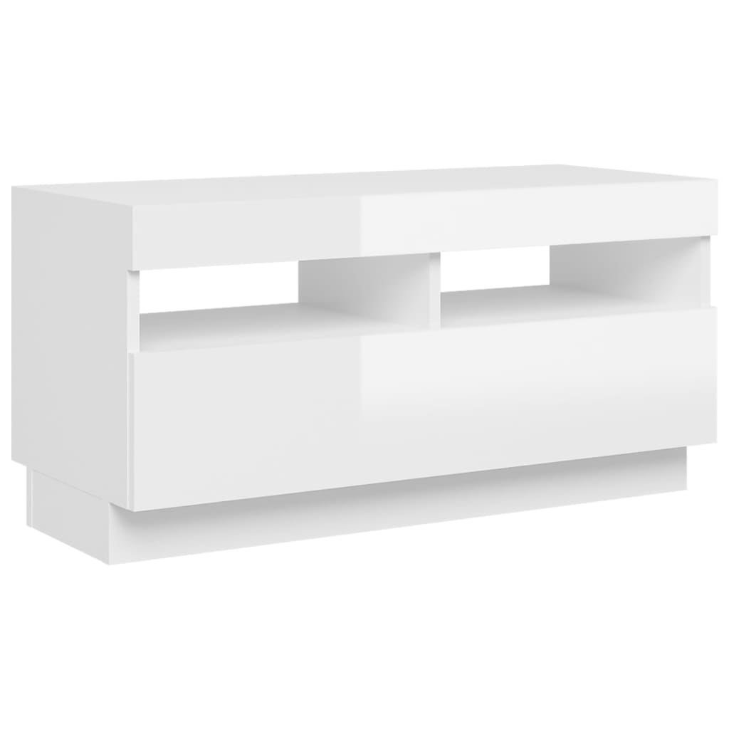 TV-taso LED-valoilla korkeakiilto valkoinen 80x35x40 cm - Sisustajankoti.fi