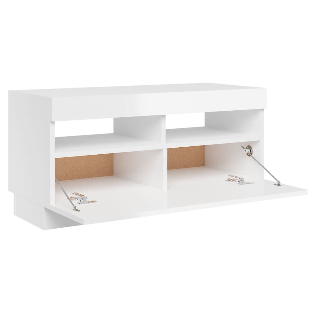 TV-taso LED-valoilla korkeakiilto valkoinen 80x35x40 cm - Sisustajankoti.fi